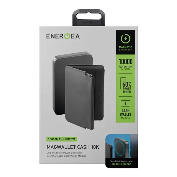 ENERGEA MAGWALLET CASH 10K | DUO-MAGNETIC POWER BANK WITH INTERCHANGABLE CASH WALLET MODULE | 10000MAH | PD 20W